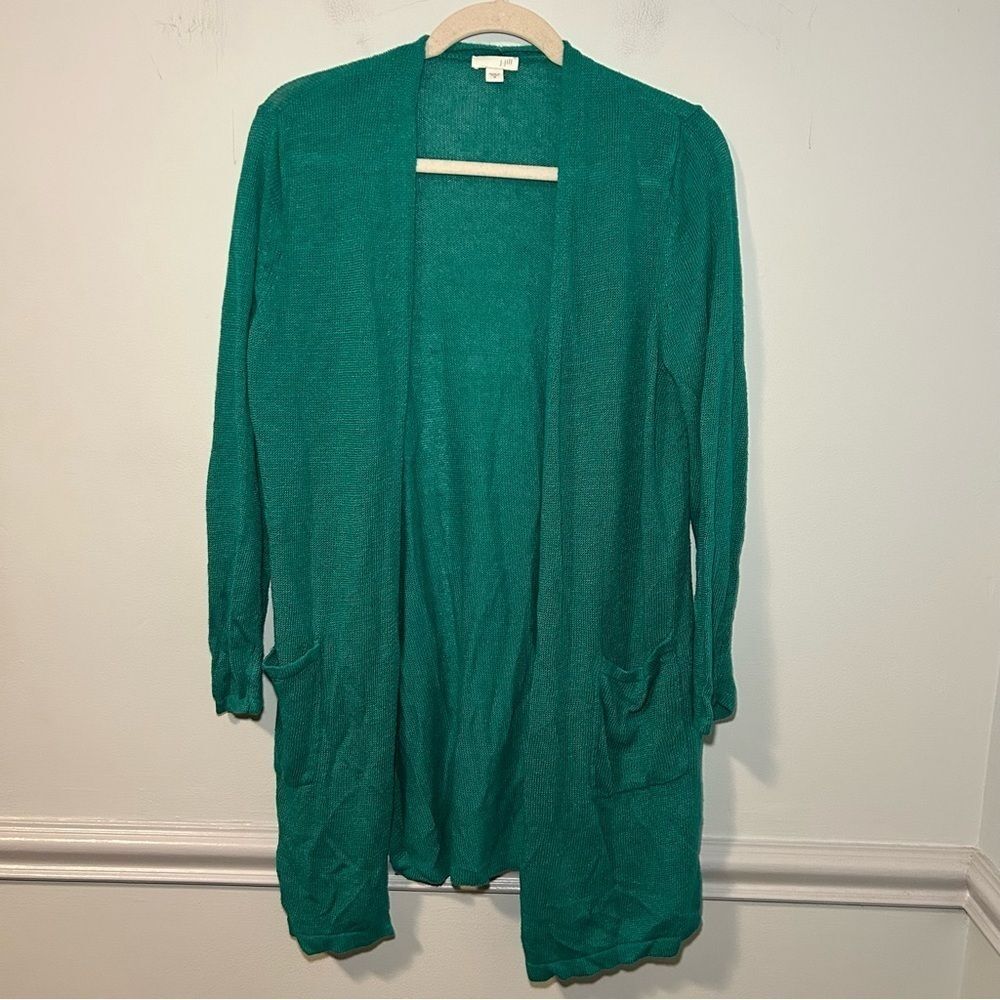 J. Jill Green Knit Long Sleeve Open Front Cardigan Size Medium